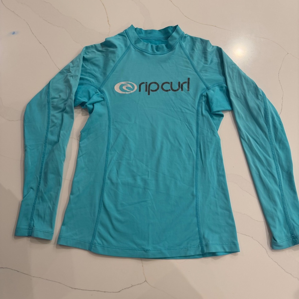 Rip Curl Turquoise Blue Long Sleeve UPF 50+ Rash Guard Swim Shirt Size 10 M